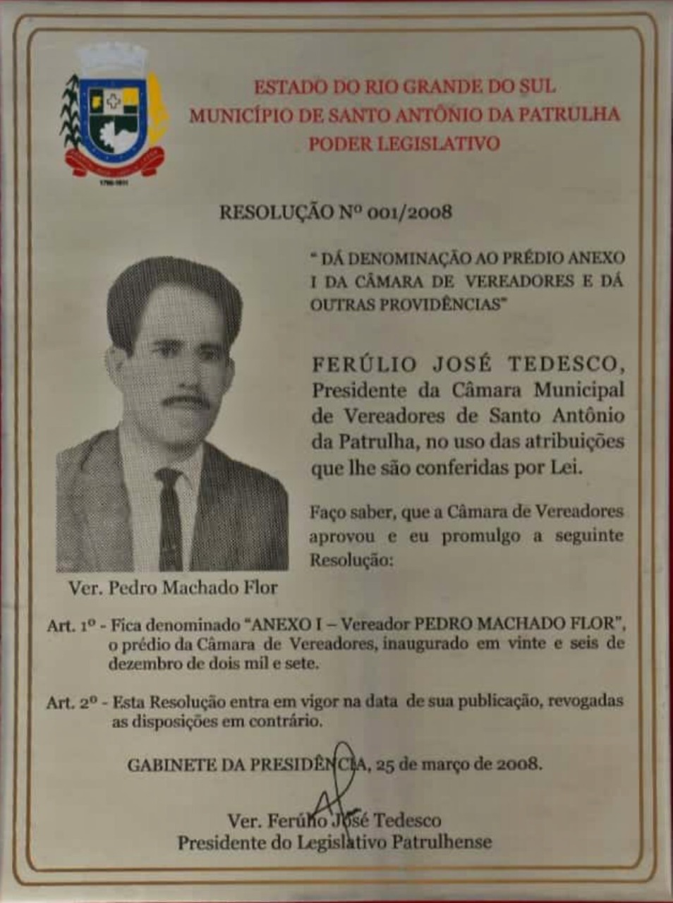 Vereador Pedro Machado Flor